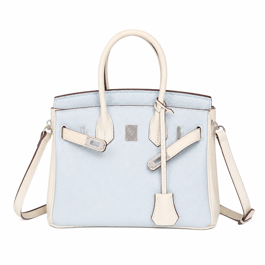 Birkin 25/30 Retourne Bi-Color in Bleu Brume and Craie Togo Leather (Palladium Hardware) — Polished Top-Handle Bag