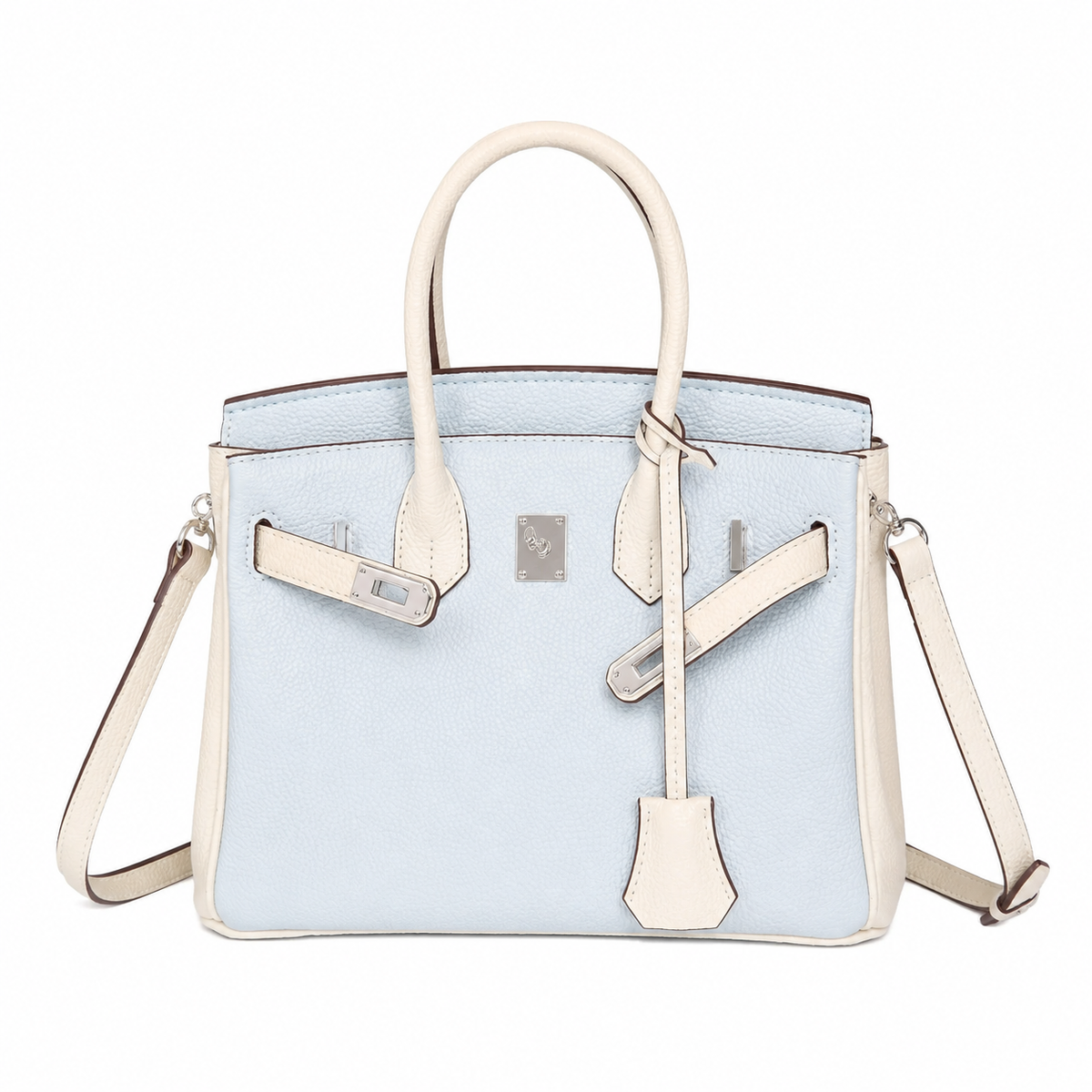 Birkin 25/30 Retourne Bi-Color in Bleu Brume and Craie Togo Leather (Palladium Hardware) — Polished Top-Handle Bag