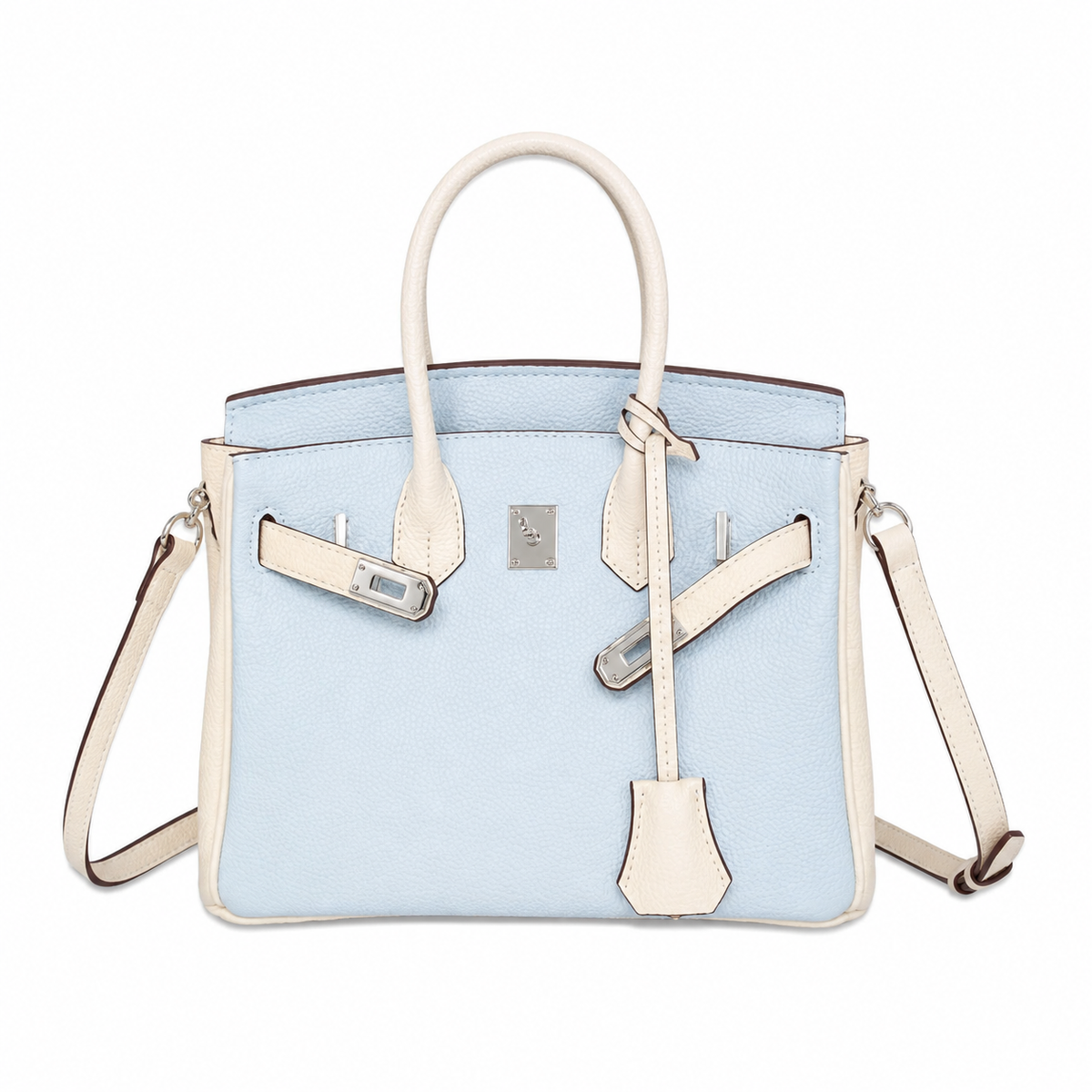 Birkin 25/30 Retourne Bi-Color in Bleu Brume and Craie Togo Leather (Palladium Hardware) — Polished Top-Handle Bag