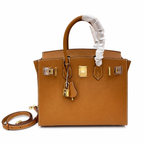 Birkin Style 25/30 Sellier in Gold Epsom Leather with White Stitching (Gold Hardware) — Distinctive Carryall Silhouette