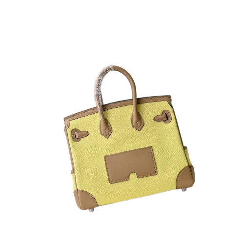 Birkin Cargo 25 Sesame and Lime Yellow Swift Leather Splicing Canvas Bag — Timeless Structured Handbag