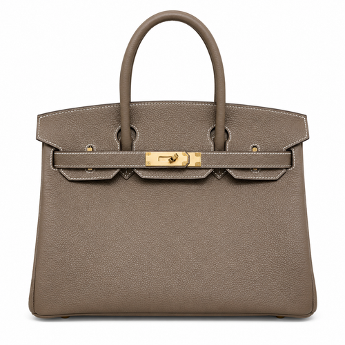 Birkin 30 Retourne in Etoupe Togo Leather with White Stitching (Gold Hardware) — Distinctive Carryall Silhouette