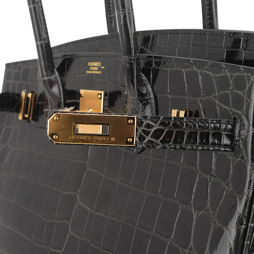 Birkin Bag, Crocodile-Grain Top-Grain Cowhide Leather, In-Seam Gold Hardware — Refined Structured Tote