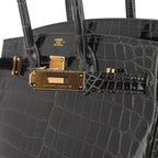 Birkin Bag, Crocodile-Grain Top-Grain Cowhide Leather, In-Seam Gold Hardware — Refined Structured Tote