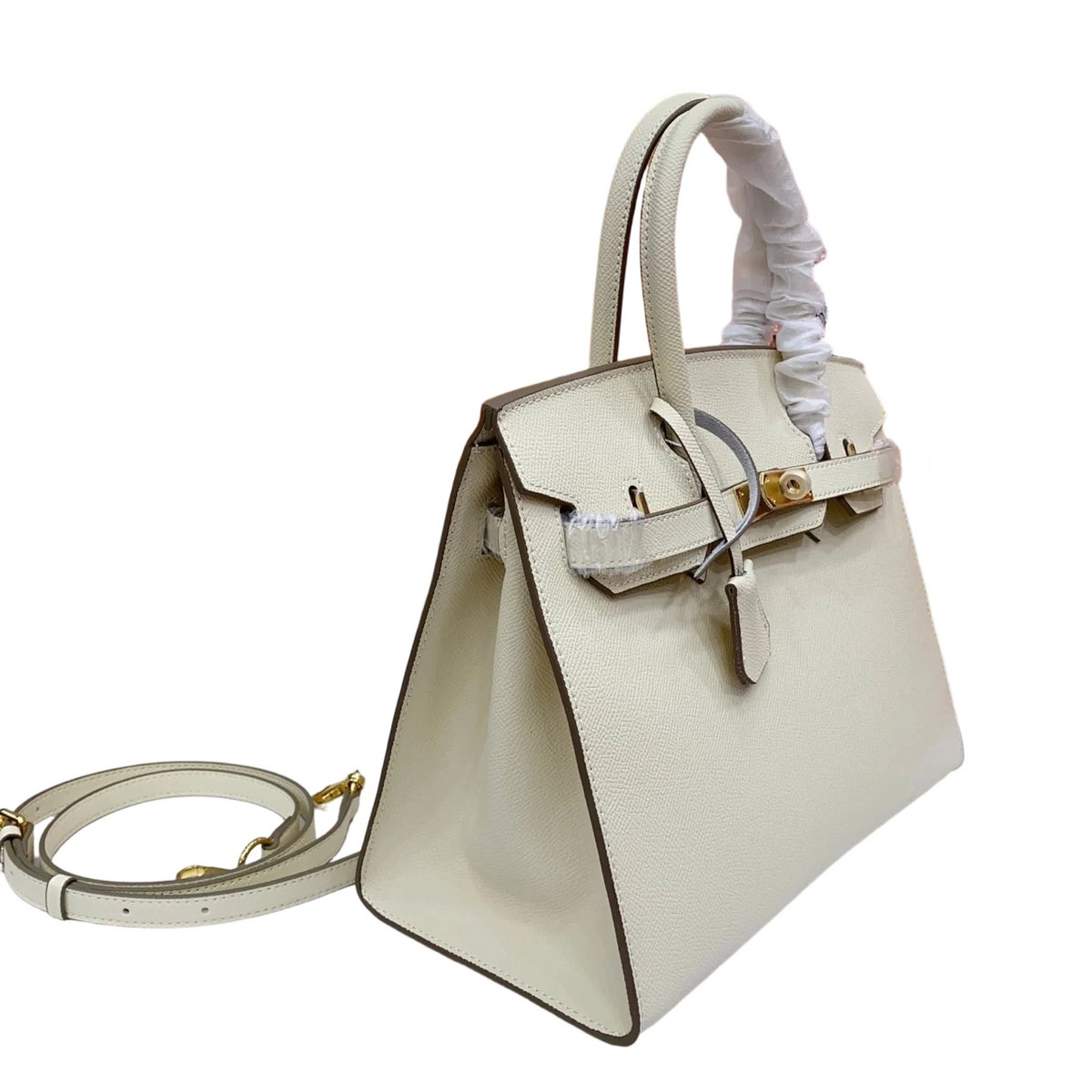 Birkin Style 25/30 Sellier in Craie Epsom Leather (Gold Hardware) — Streamlined Structured Bag
