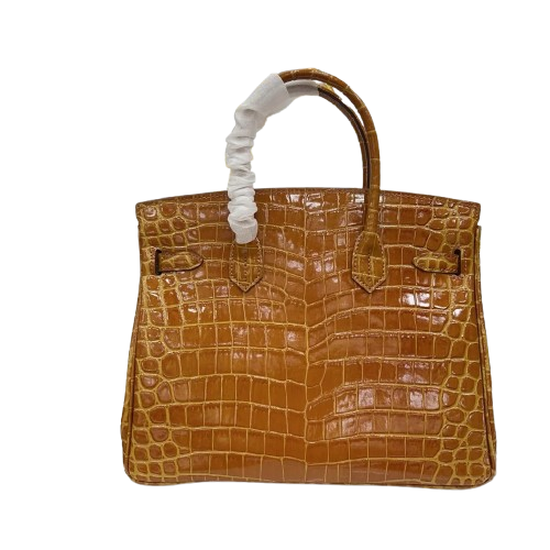 Birkin Shiny Niloticus Crocodile Cowhide Leather Gold Hardware — Refined Structured Tote