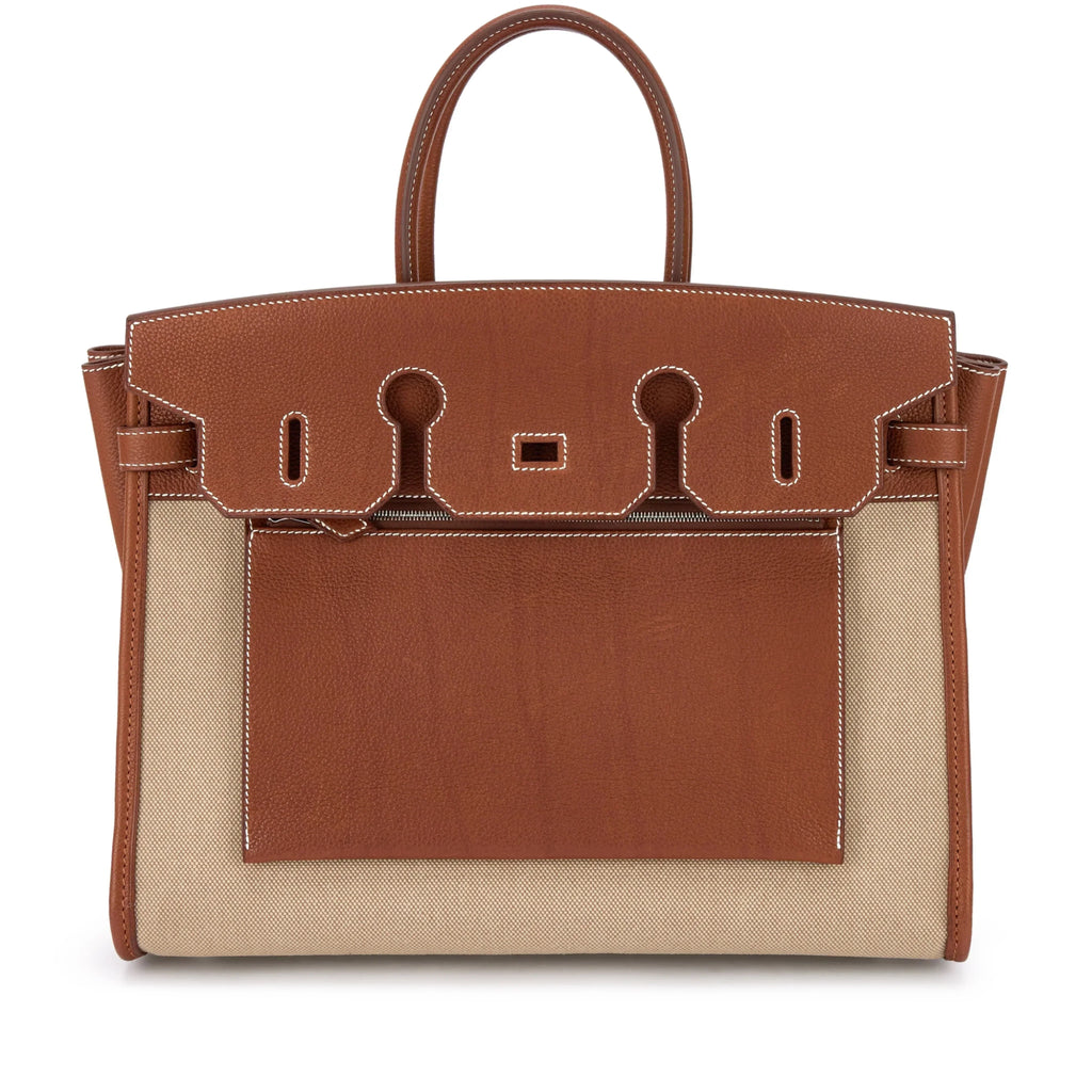 Birkin 35 L'Envers Edition Fauve Barenia Faubourg Palladium Hardware — Distinctive Carryall Silhouette