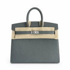 Birkin 25 Sellier 63 Vert Amande Epsom Silver Hardware — Timeless Structured Handbag