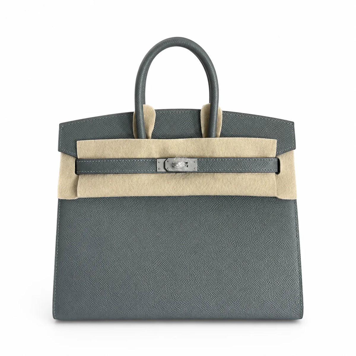 Birkin 25 Sellier 63 Vert Amande Epsom Silver Hardware — Timeless Structured Handbag