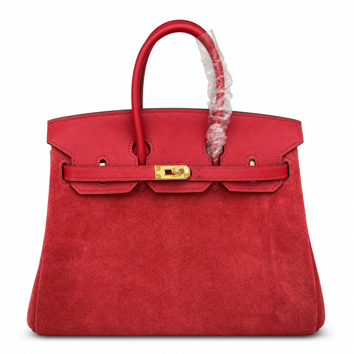 Rare Runaway Birkin 25cm Grizzly Rouge Casaque Suede Luxury Tote — Polished Top-Handle Bag