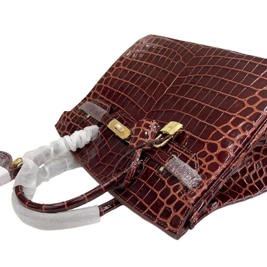 Birkin Style 25/30 Retourne in Rouge H Crocodile-Embossed Leather (Gold Hardware) — Elegant Hand-Carry Design