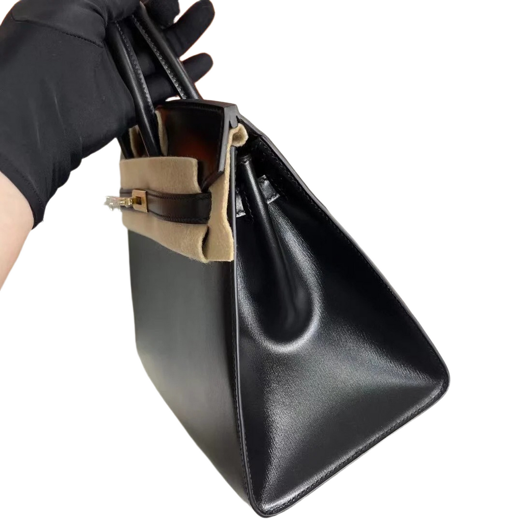 Birkin 25 Sellier Noir Box Calf Leather Gold Hardware — Streamlined Structured Bag