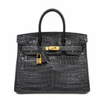 Birkin Style 25/30/35 Retourne in Etoupe Crocodile-Embossed Leather (Gold Hardware) — Polished Top-Handle Bag