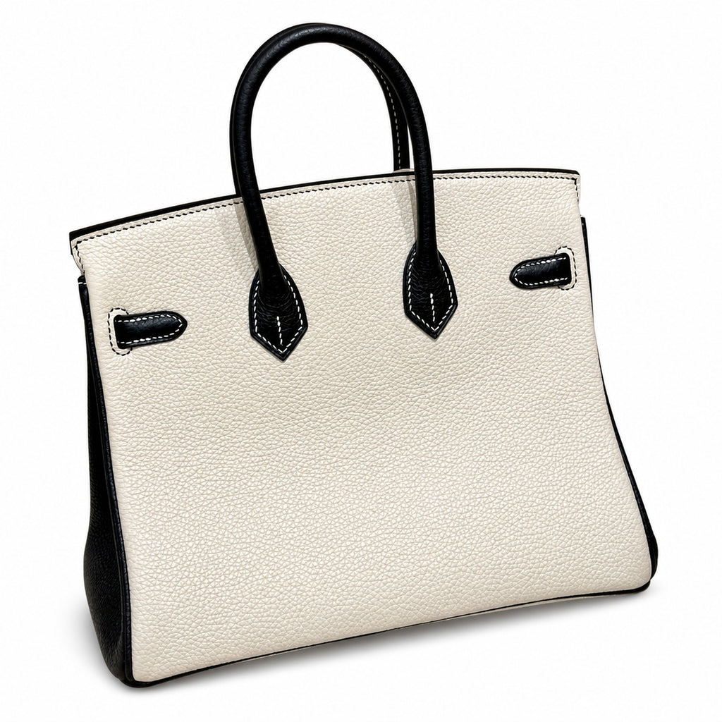 Birkin 25 Craie and Noir Togo Leather Bi-Color Bag — Versatile Top-Handle Handbag