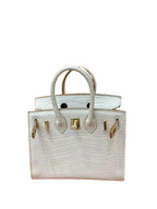Mini Birkin 20cm Outer Stitching Tote Bag in Pure White Crocodile Pattern — Refined Structured Tote
