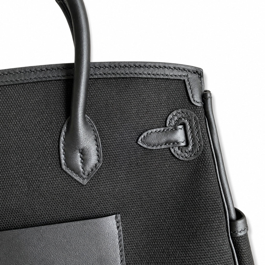 Birkin Cargo 25 All Black Swift Leather and Canvas Multi-Pocket Bag — Elegant Hand-Carry Design
