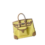 Birkin Cargo 25 Sesame and Lime Yellow Swift Leather Splicing Canvas Bag — Timeless Structured Handbag