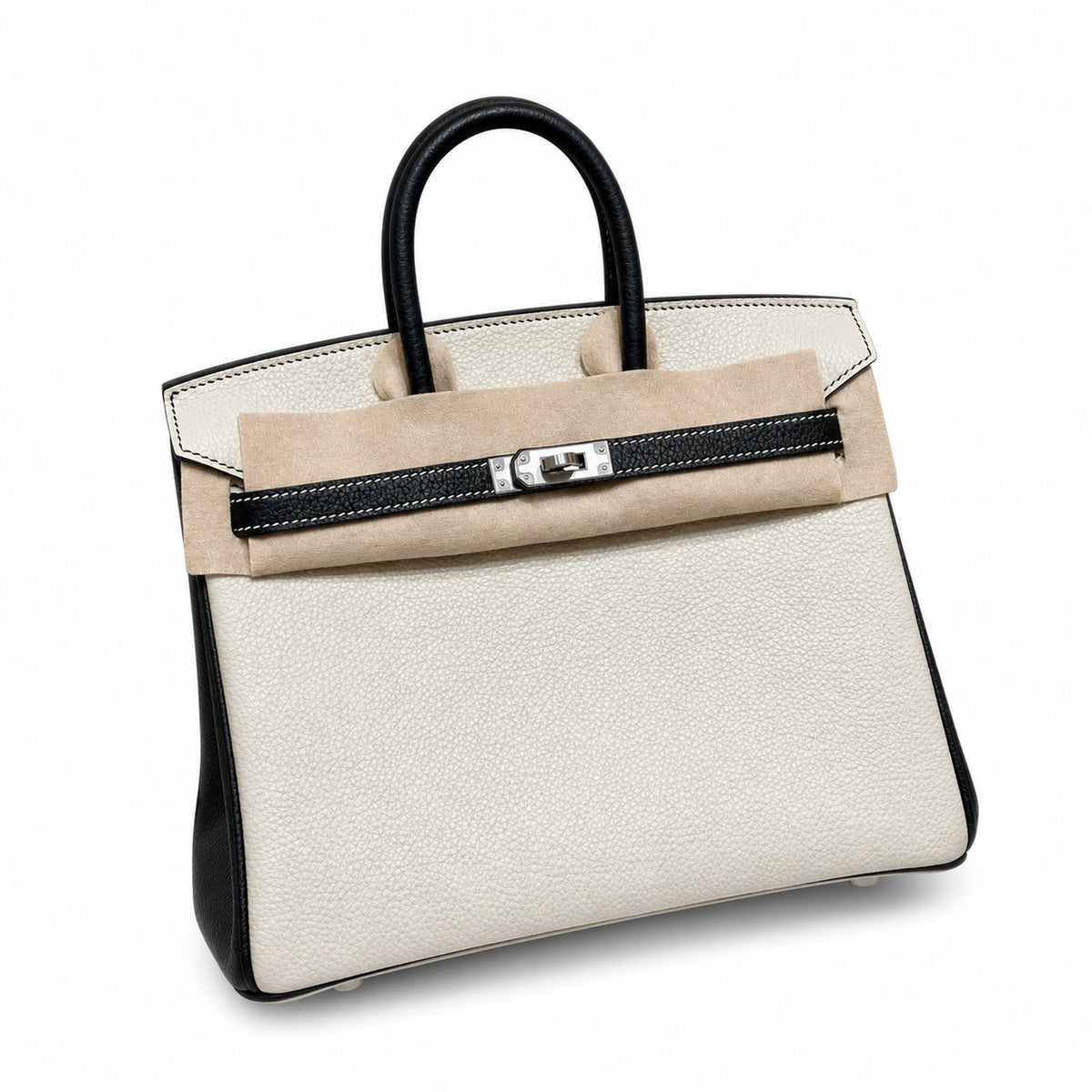 Birkin 25 Craie and Noir Togo Leather Bi-Color Bag — Versatile Top-Handle Handbag