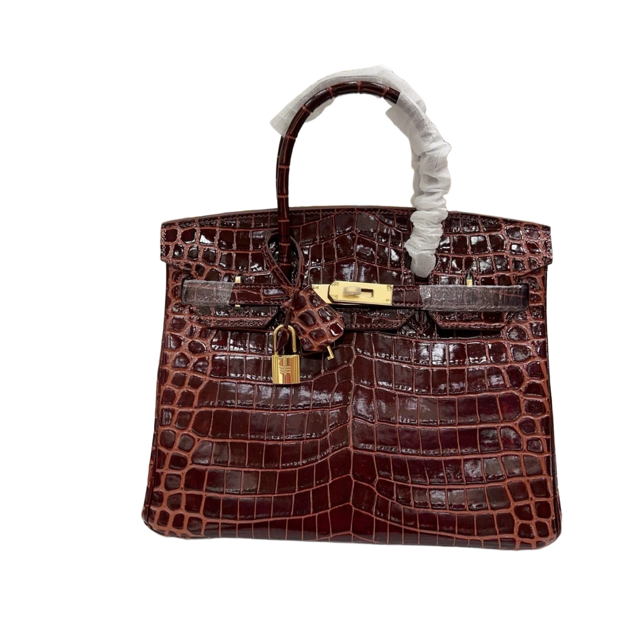 Birkin Style 25/30 Retourne in Rouge H Crocodile-Embossed Leather (Gold Hardware) — Elegant Hand-Carry Design