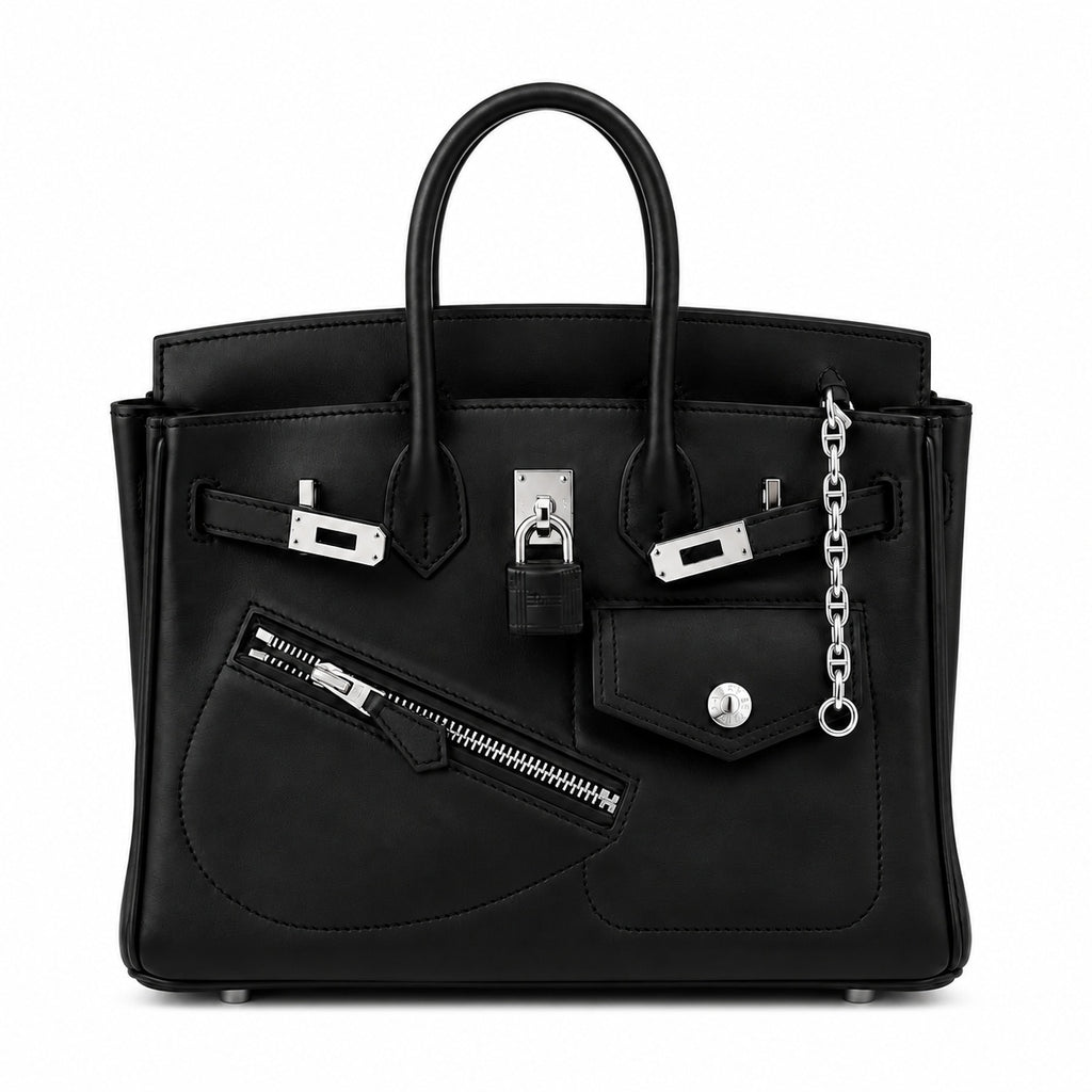 Birkin 25 Rock Sellier in Noir Swift Leather (Palladium Hardware) — Refined Structured Tote