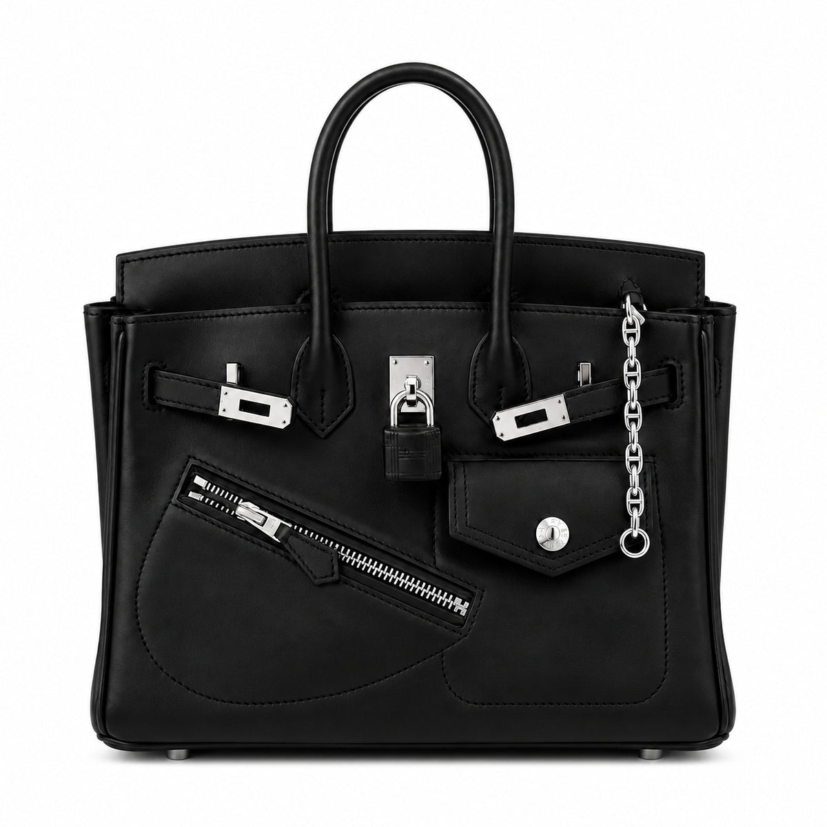 Birkin 25 Rock Sellier in Noir Swift Leather (Palladium Hardware) — Refined Structured Tote