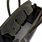 Birkin Ghillies 30 Black Leather and Navy Blue Denim Splicing Bag — Refined Structured Tote
