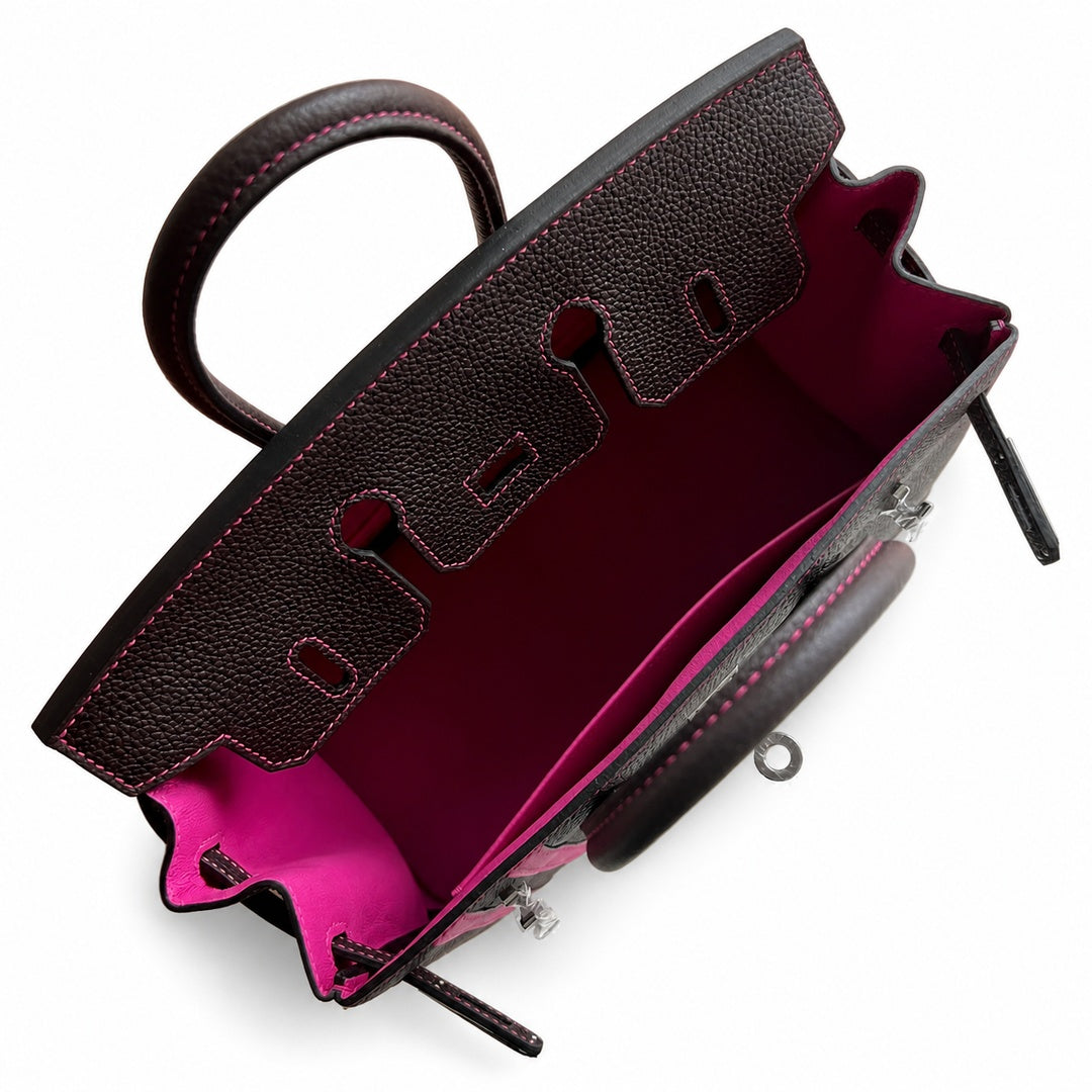 Mini Birkin 25cm Officier Edition in Chocolate Brown Togo & Pink Swift Calfskin — Distinctive Carryall Silhouette
