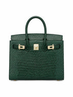 Mini Birkin 20cm Outer Stitching Tote Bag in Emerald Lizard Pattern — Timeless Structured Handbag