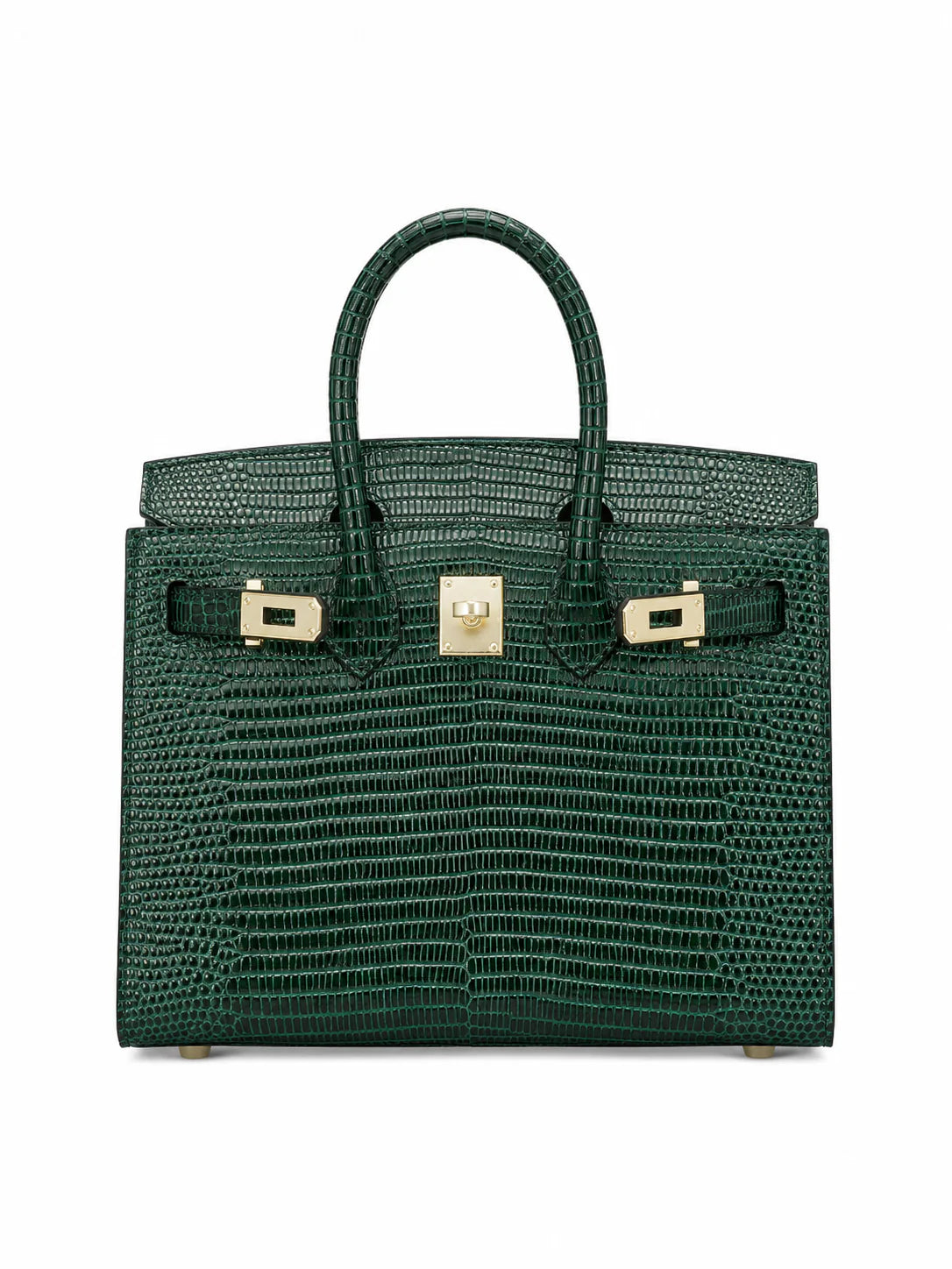Mini Birkin 20cm Outer Stitching Tote Bag in Emerald Lizard Pattern — Timeless Structured Handbag