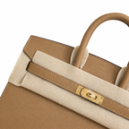 Timeless Structured Handbag: Birkin 25 Sellier 4B Biscuit Epsom Gold Hardware