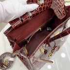 Birkin Bordeaux Shiny Porosus Crocodile Gold Hardware — Timeless Structured Handbag