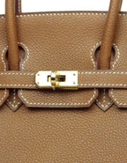 Birkin Gold Tan Togo Leather 25cm Togo calfskin leather Gold accessories — Distinctive Carryall Silhouette