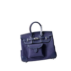 Birkin Cargo 25 Navy Blue Swift Leather and Canvas Splicing Bag — Streamlined Structured Bag