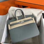 Timeless Structured Handbag: Birkin 25 Sellier 63 Vert Amande Epsom Silver Hardware