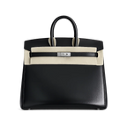 Hermès Birkin 25 Sellier Noir Box Calf Leather Silver Hardware — Polished Top-Handle Bag