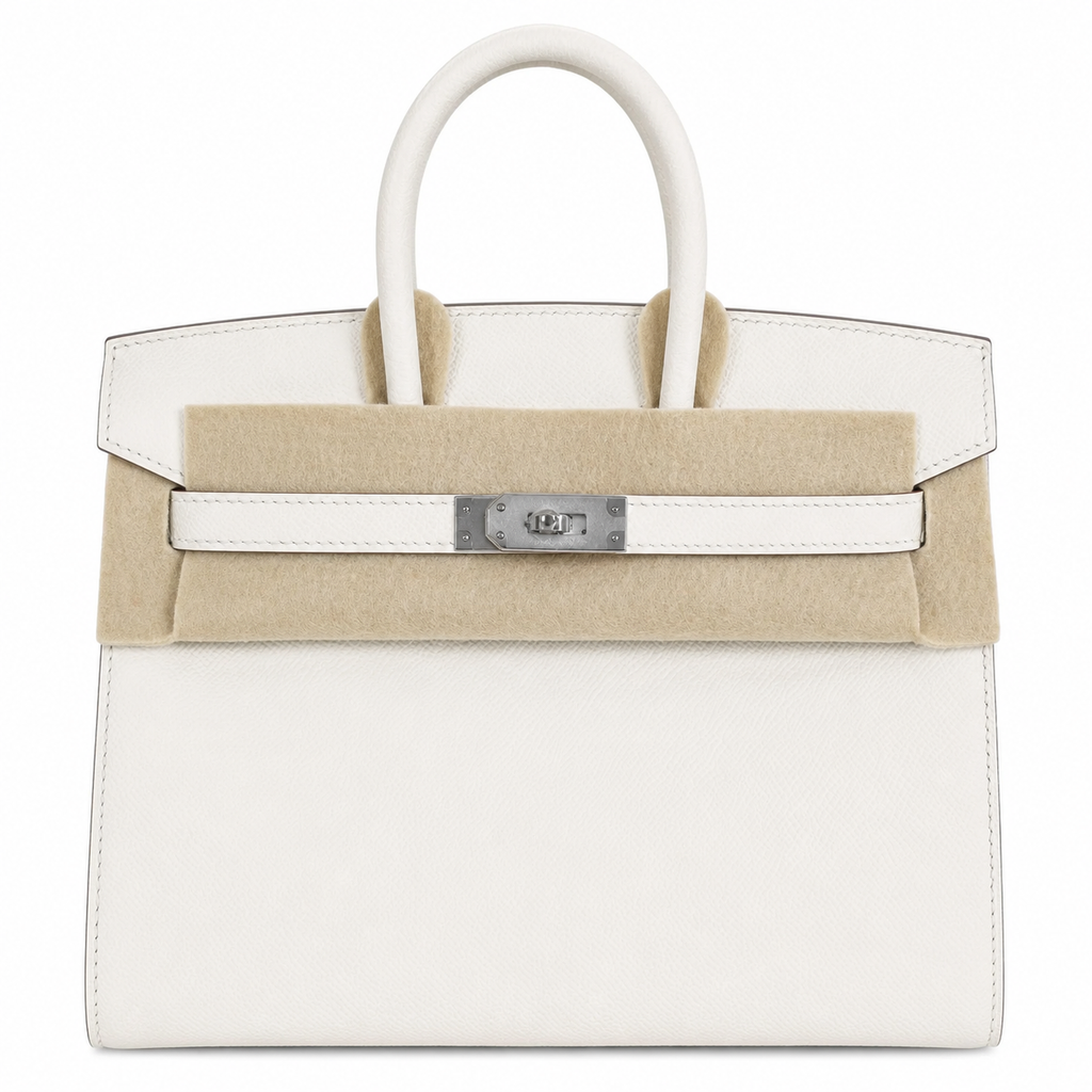 Birkin 25 Sellier 10 Craie Epsom Silver Hardware — Polished Top-Handle Bag