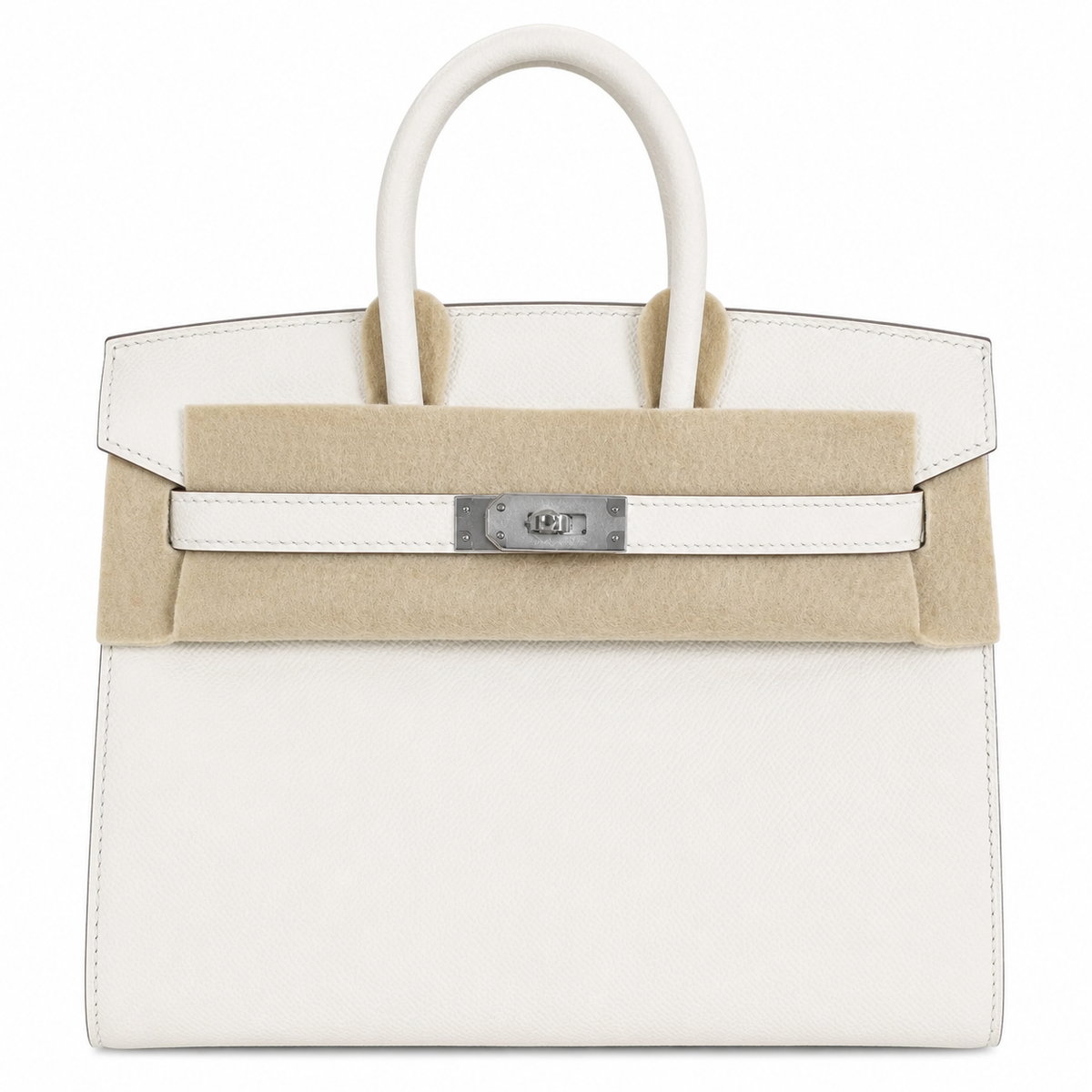 Birkin 25 Sellier 10 Craie Epsom Silver Hardware — Polished Top-Handle Bag