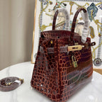 Birkin Bordeaux Shiny Porosus Crocodile Gold Hardware — Timeless Structured Handbag