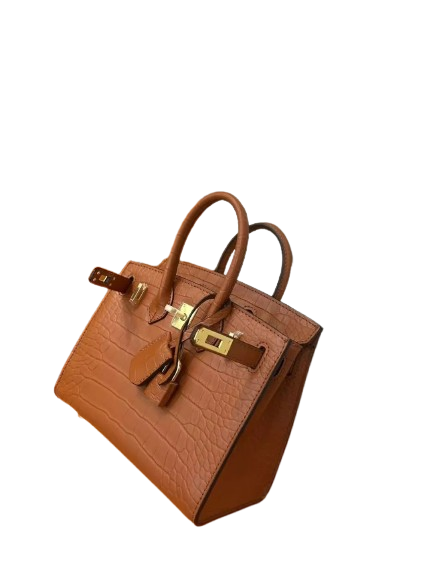 Mini Birkin 20cm Outer Stitching Tote Bag in Classic Gold Crocodile Pattern — Classic Hand-Carry Tote