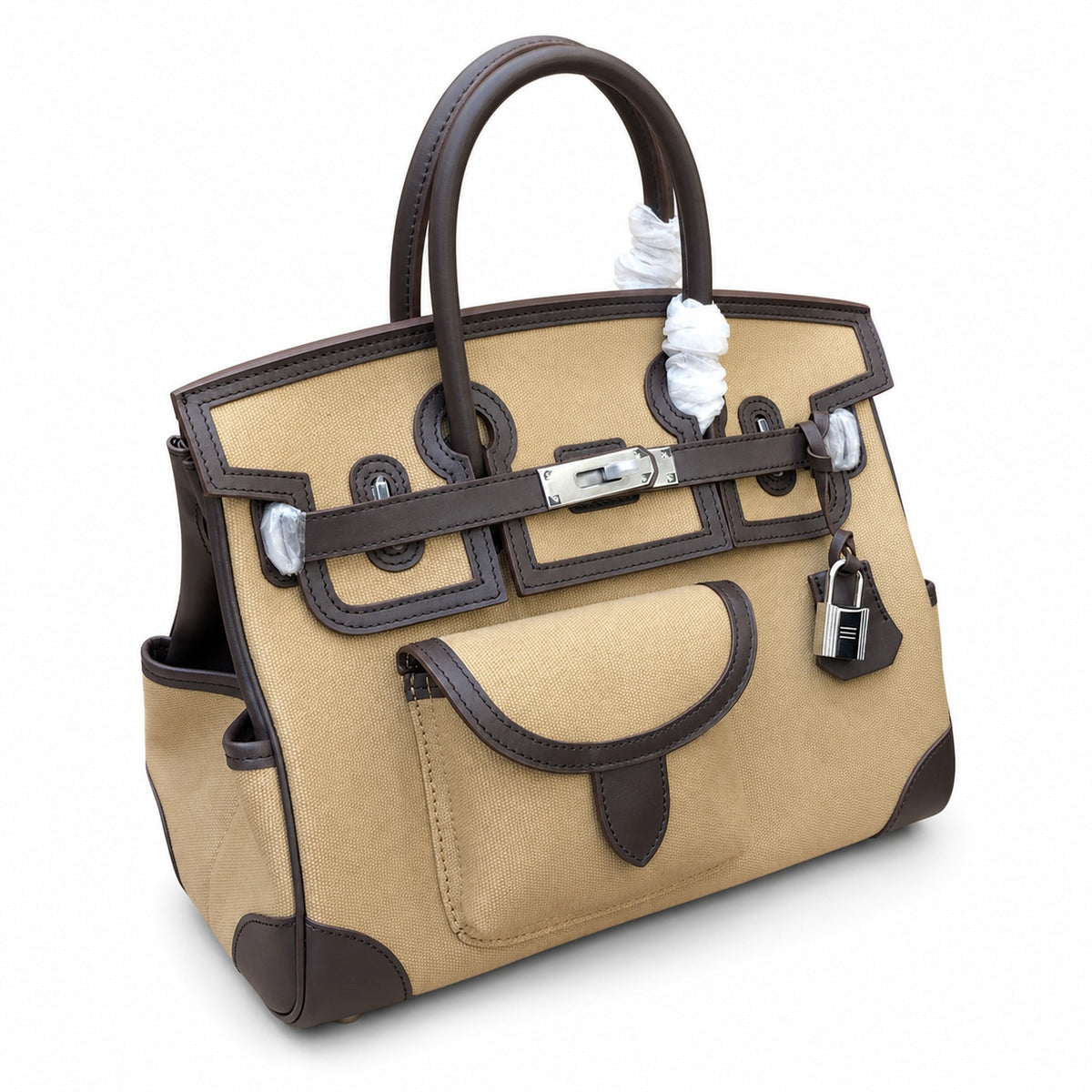 Birkin Cargo 30 Ebène Swift Leather and Khaki Canvas Multi-Pocket Bag — Classic Hand-Carry Tote