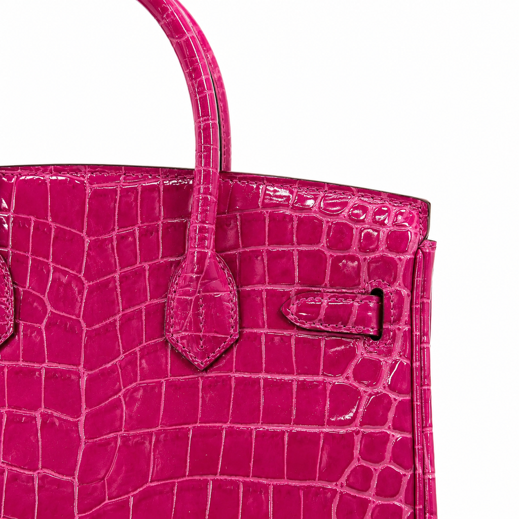 Birkin Style 25/30/35 Retourne in Rose Schéhérazade Crocodile-Embossed Leather (Gold Hardware) — Streamlined Structured Bag
