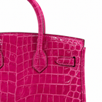 Birkin Style 25/30/35 Retourne in Rose Schéhérazade Crocodile-Embossed Leather (Gold Hardware) — Streamlined Structured Bag