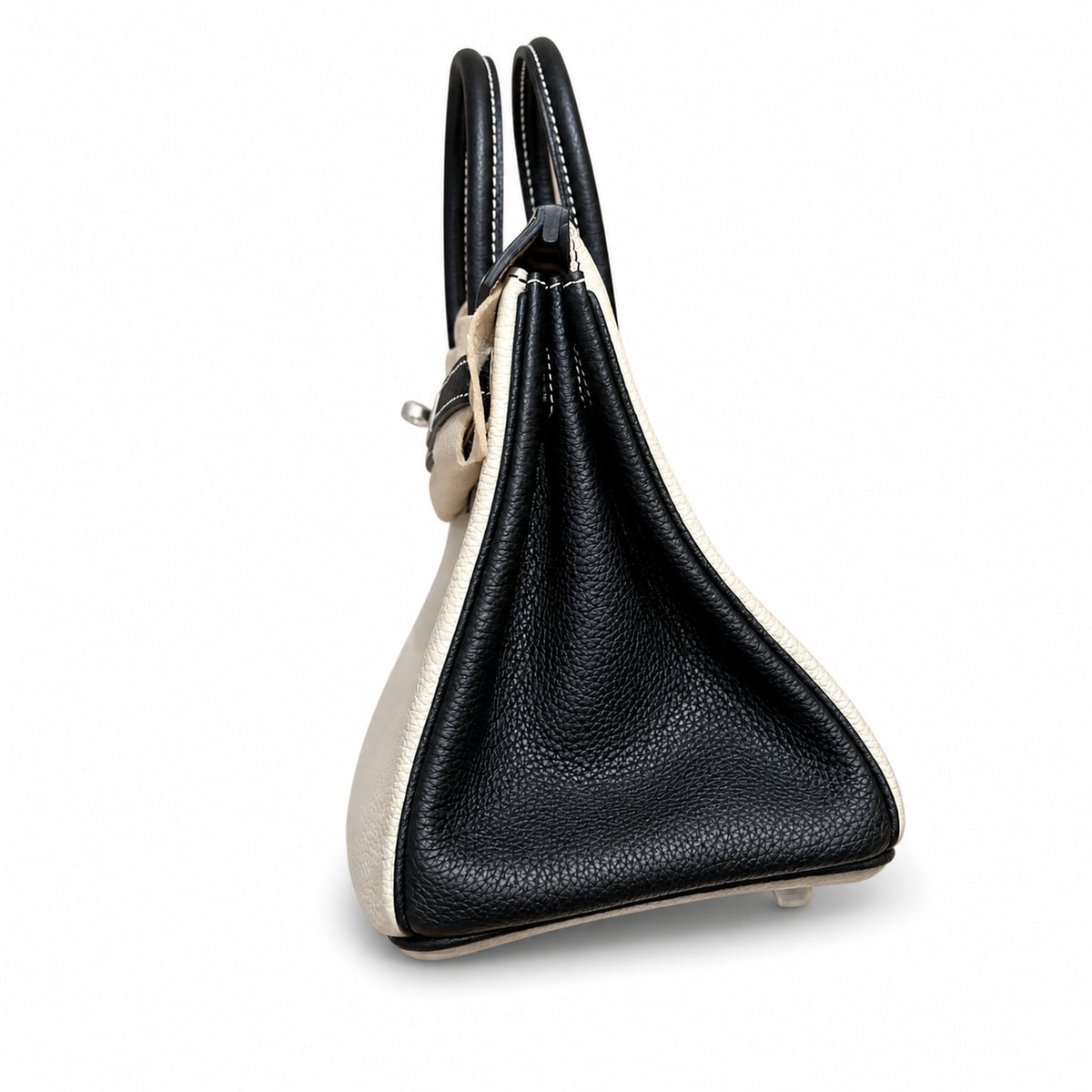 Birkin 25 Craie and Noir Togo Leather Bi-Color Bag — Versatile Top-Handle Handbag
