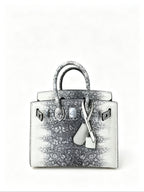 Mini Birkin 20cm Outer Stitching Tote Bag in Two-Tone Snow White Lizard Pattern — Versatile Top-Handle Handbag