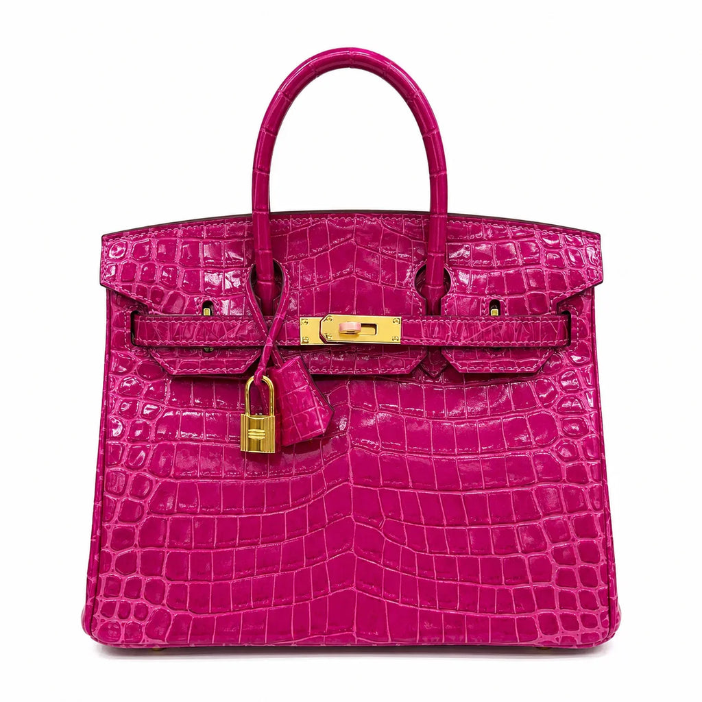 Birkin Style 25/30/35 Retourne in Rose Schéhérazade Crocodile-Embossed Leather (Gold Hardware) — Streamlined Structured Bag
