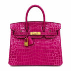 Birkin Style 25/30/35 Retourne in Rose Schéhérazade Crocodile-Embossed Leather (Gold Hardware) — Streamlined Structured Bag