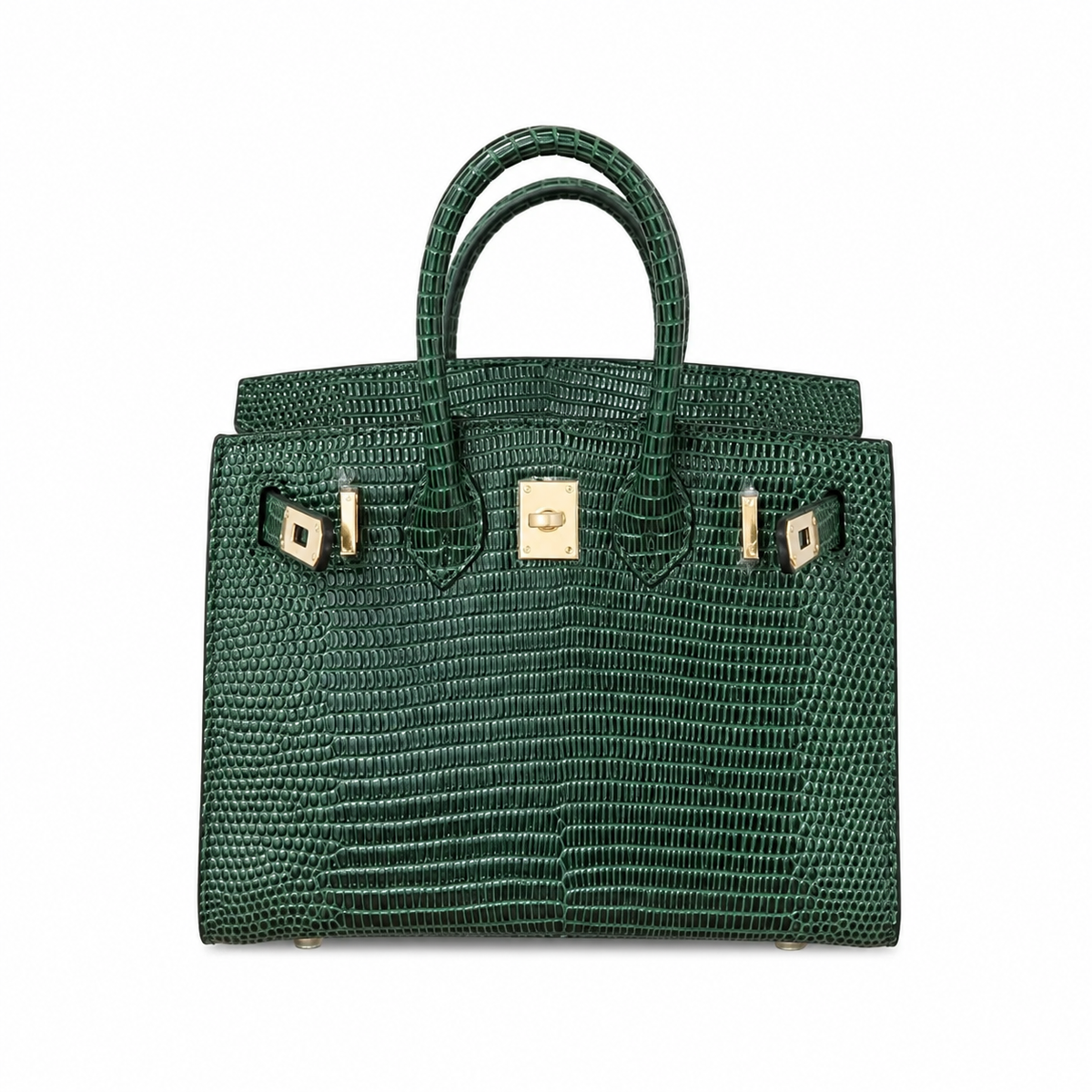 Mini Birkin 20cm Outer Stitching Tote Bag in Emerald Lizard Pattern — Timeless Structured Handbag