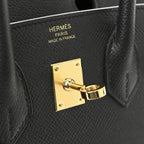 Birkin Sellier 25 Black Epsom Leather Gold Hardware — Polished Top-Handle Bag
