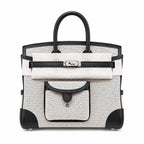 Birkin Cargo 25 Black Leather and Ecru Canvas Multi-Pocket Mini Bag — Classic Hand-Carry Tote