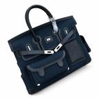 Birkin Cargo 35 in Bleu Encre Toile Goéland and Noir Swift Leather (Palladium Hardware) — Elegant Hand-Carry Design